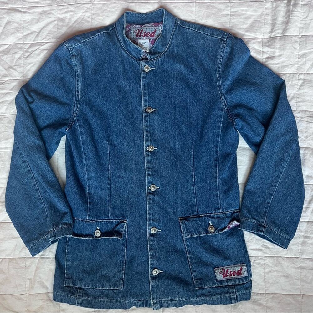 Vintage The Used Blue Denim Fitted Chore Coat Equestrian Horse Girl - Medium